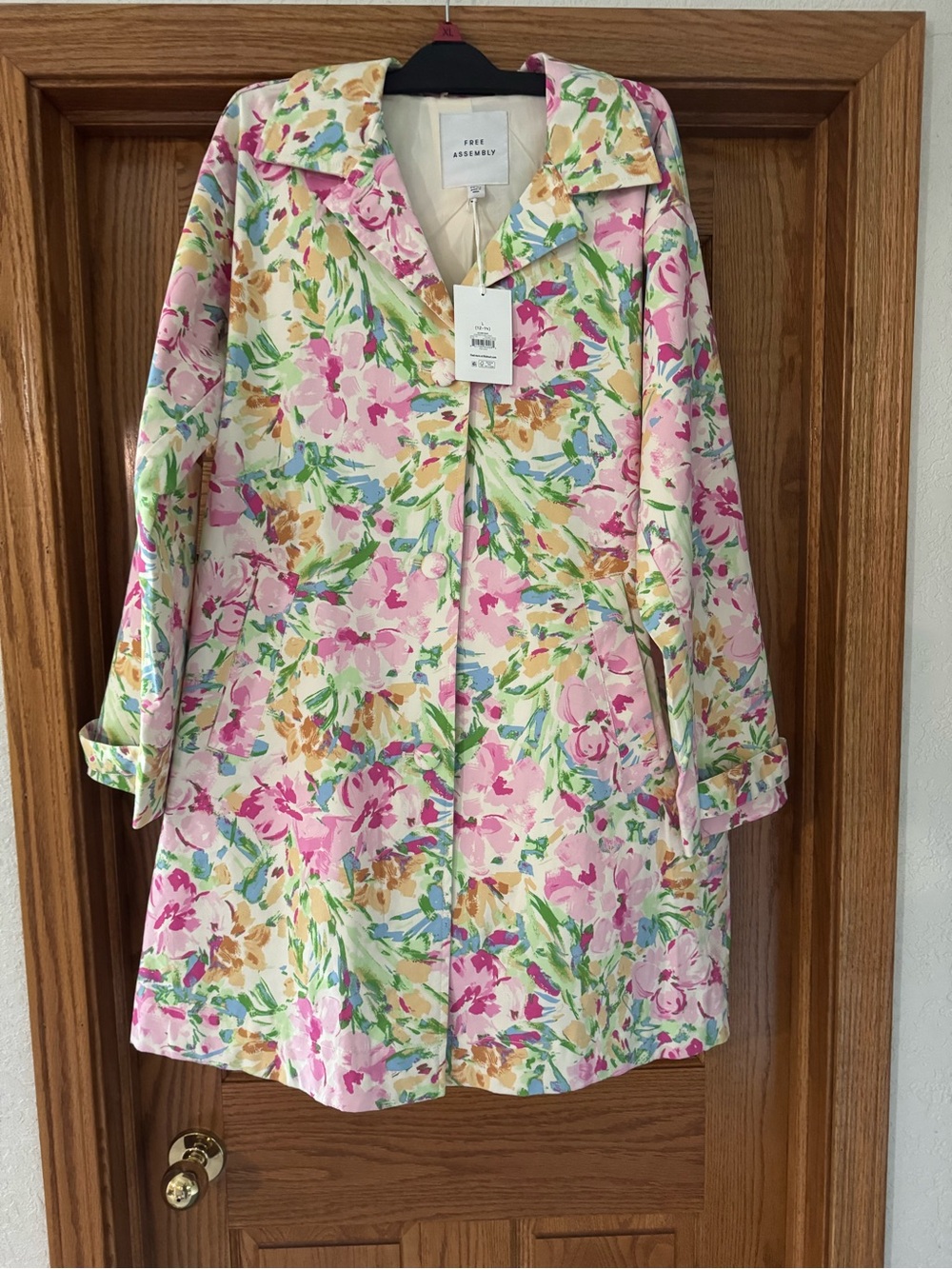 Free Assembly Floral Trench Coat in Pink & Green